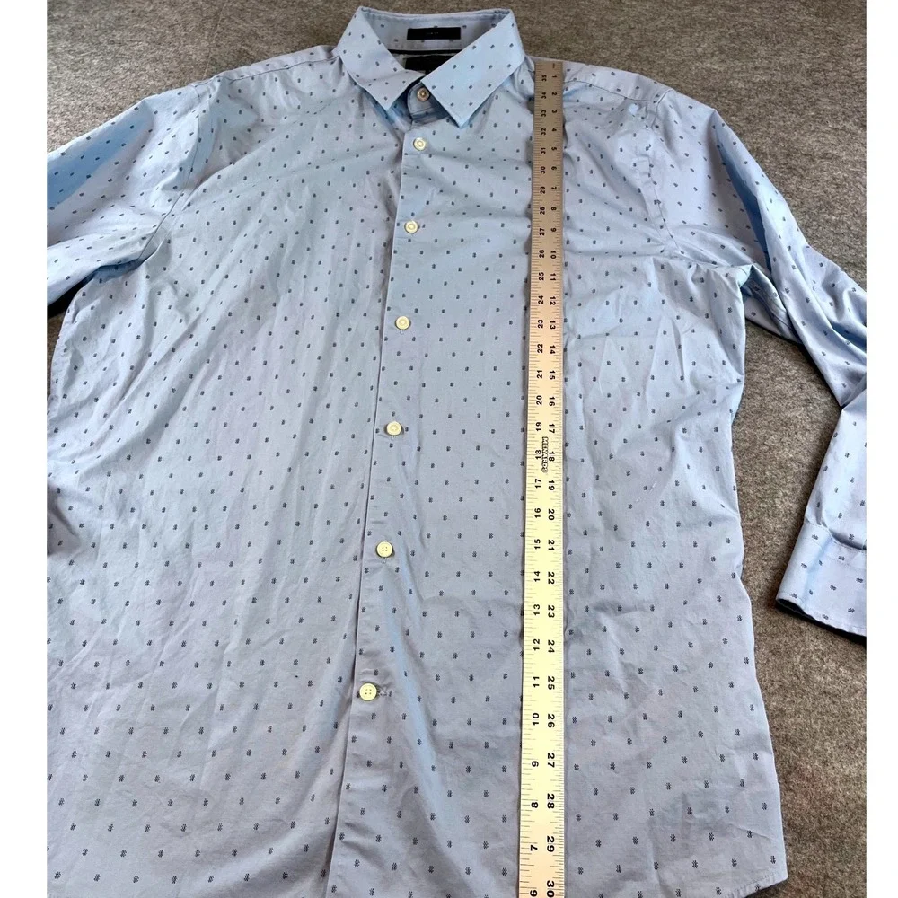 Banana Republic Men Slim Fit Light Blue‎ Geometric Print XL Wrinkle free Shirt